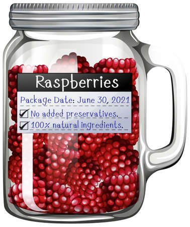 Raspberries in glass jar illustrationのイラスト素材