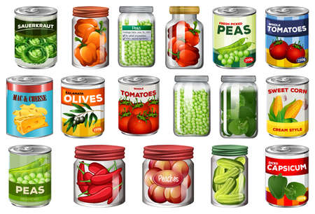 Set of different canned food and food in jars isolated illustrationのイラスト素材