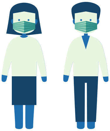 A man and a woman wear mask to avoid coronavirus or covid19 icon illustrationのイラスト素材