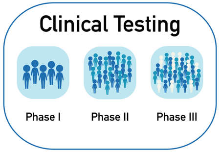 Clinical testing coronavirus phase 1 to phase 3 illustrationのイラスト素材