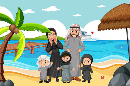 Arabian family on holiday illustrationのイラスト素材