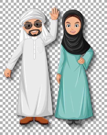 Arabic couple cartoon character illustrationのイラスト素材