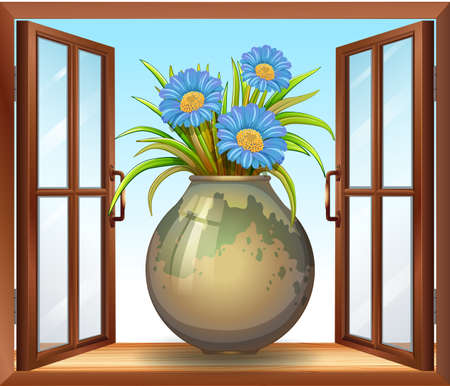 Flower in vase near window illustrationのイラスト素材