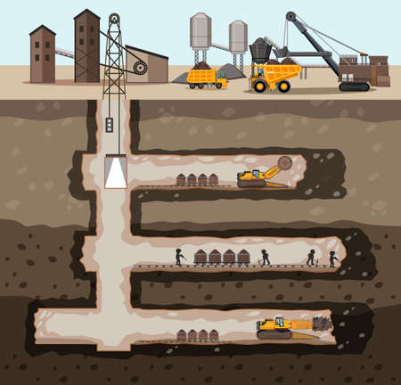 Underground landscape of coal mine illustrationのイラスト素材