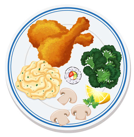 Aerial view of food on plate illustrationのイラスト素材