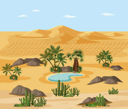 Desert landscape with nature tree elements scene illustrationのイラスト素材