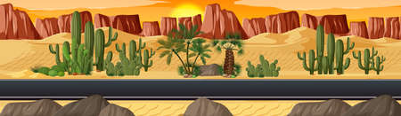 Desert with long road nature landscape scene illustrationのイラスト素材