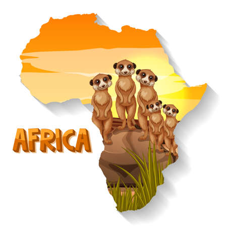 Wild african animal on the map illustrationのイラスト素材