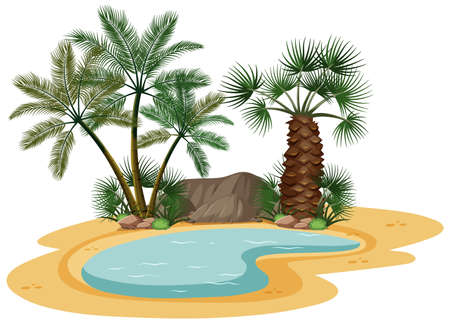 Desert landscape with nature tree elements on white background illustrationのイラスト素材