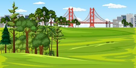 City with nature park landscape scene  illustrationのイラスト素材