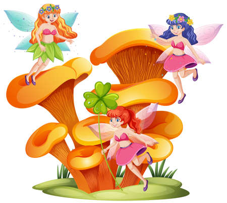 Fairy tales and mushroom town cartoon style on white background illustrationのイラスト素材