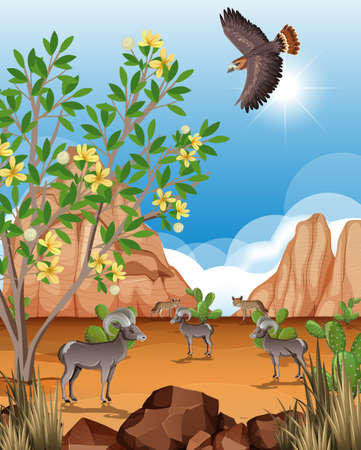 Wild desert landscape at daytime scene illustrationのイラスト素材