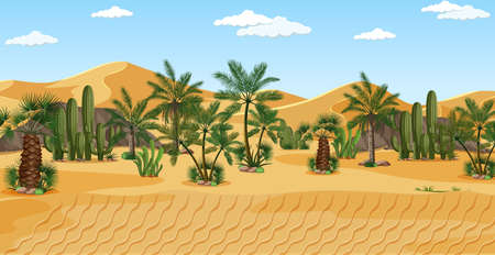 Desert with palms nature landscape scene illustrationのイラスト素材