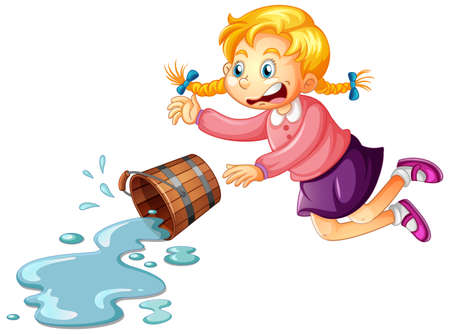 A girl with bucket of water on white background illustrationのイラスト素材