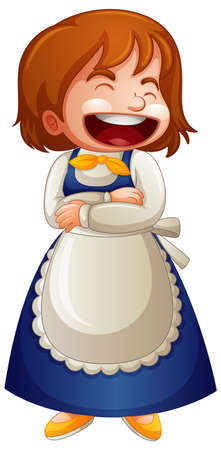 A girl in maid uniform cartoon character isolated on white background illustrationのイラスト素材