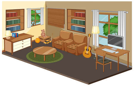 Living room interior with furniture illustrationのイラスト素材