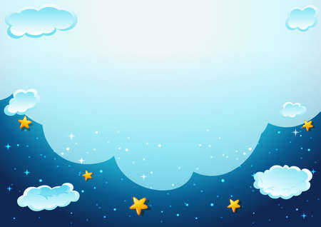 Blank cloud in the night sky template illustrationのイラスト素材