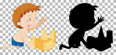 Summer cartoon character on transparent background and its silhouette illustrationのイラスト素材