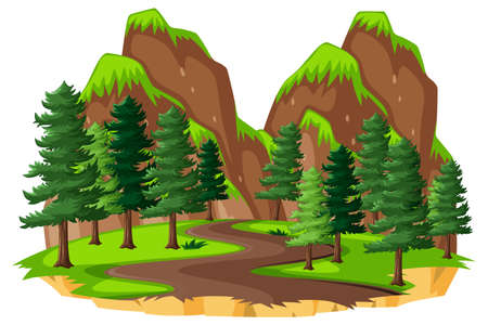 Forest with nature elements on white background illustrationのイラスト素材