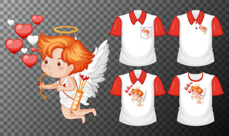 Little cupids cartoon character with set of different shirts isolated on transparent background illustrationのイラスト素材