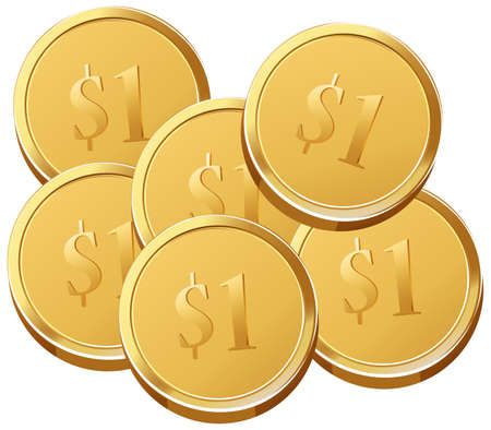 Golden coins cartoon style isolated on white background illustrationのイラスト素材