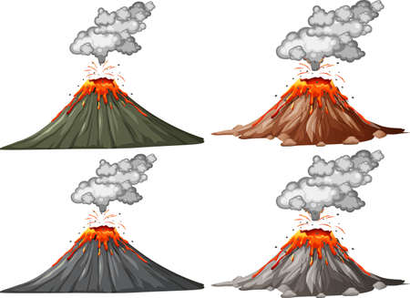 Four types of volcano eruption isolated on white background illustrationのイラスト素材