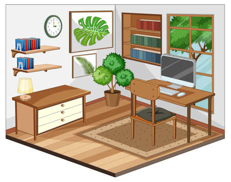 Workplace interior with furniture illustrationのイラスト素材