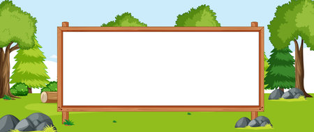 Empty banner board in nature park scenery illustrationのイラスト素材