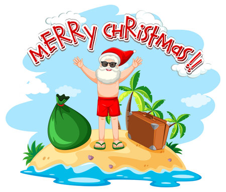 Santa Claus on the beach island for Summer Christmas illustrationのイラスト素材