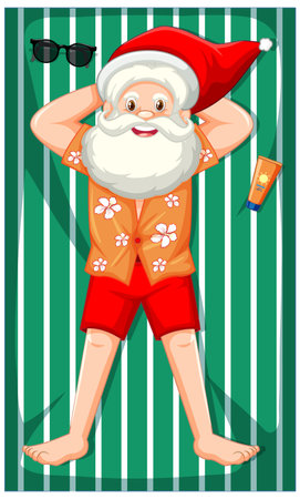 Santa Claus taking sun bath cartoon character isolated on white background illustrationのイラスト素材