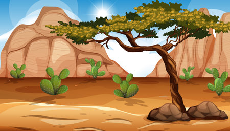 Wild desert landscape at daytime scene illustrationのイラスト素材