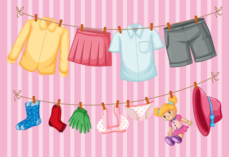 Clothes hanging on pink background illustrationのイラスト素材