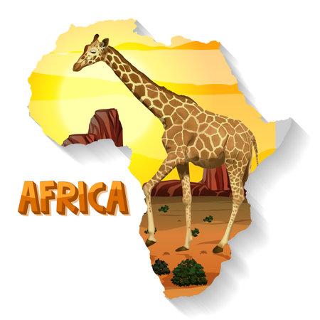 Wild african animal on the map illustrationのイラスト素材