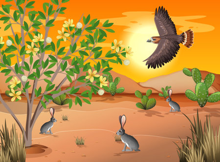 Wild desert landscape at daytime scene illustrationのイラスト素材