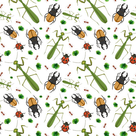 Different insects seamless pattern white background illustrationのイラスト素材