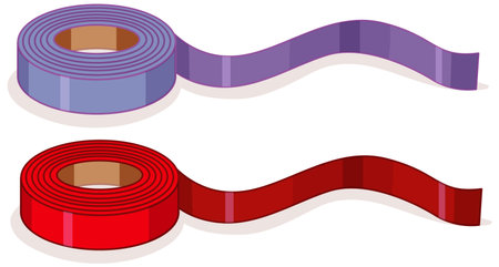 Purple and red adhesive tape or ribbon rolls isolated on white background illustrationのイラスト素材