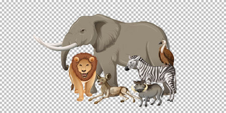 Group of wild african animal on transparent background illustrationのイラスト素材