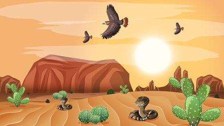 Wild desert landscape at daytime scene illustrationのイラスト素材