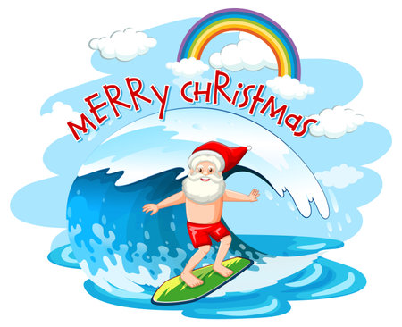 Santa Claus surfing on wave in christmas summer theme illustrationのイラスト素材