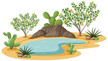Creosote Bush plant in wild desert on white background illustrationのイラスト素材