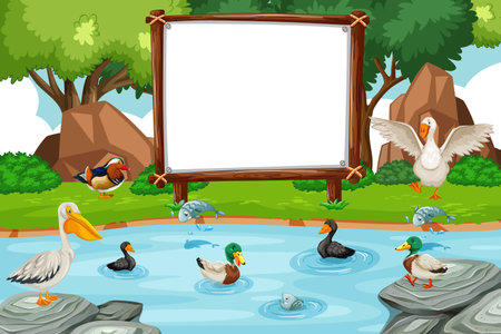 Blank banner in the forest with wild animal illustrationのイラスト素材