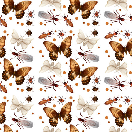 Different insects seamless pattern white background illustrationの写真素材