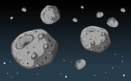A lot of stone meteorite in the galaxy background illustrationのイラスト素材
