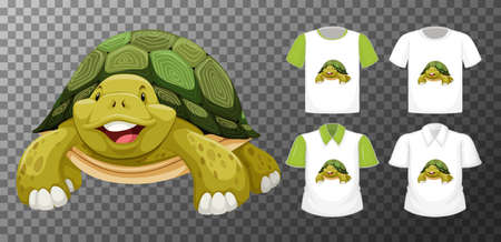 Set of different shirts with animal cartoon character isolated on transparent background illustrationのイラスト素材