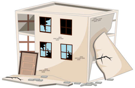 Broken Building damaged by earthquake isolated on white background illustrationのイラスト素材