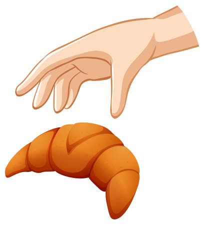 Hand trying to grab croissant on white background illustrationのイラスト素材