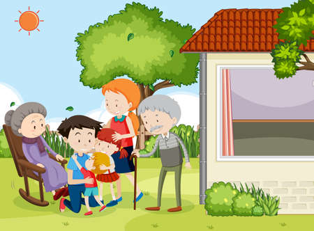 Member of family at home outdoor scene illustrationのイラスト素材