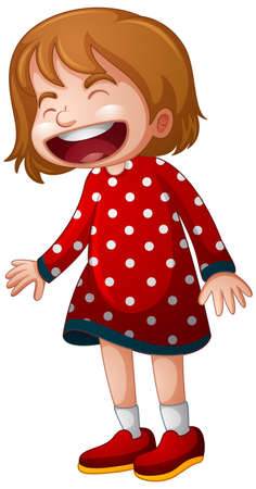 A girl in red dress laughing on white background illustrationのイラスト素材