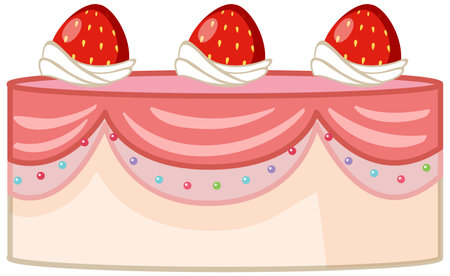 Pink strawberry cake on white background illustrationのイラスト素材