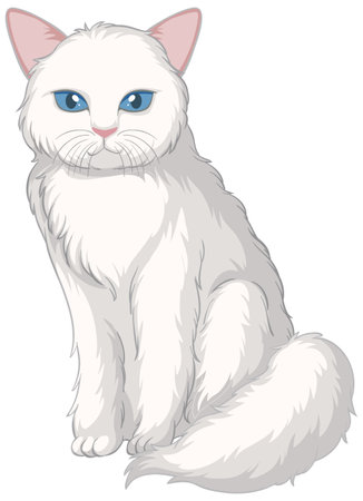 Cute white cat sitting alone isolated on white background illustrationのイラスト素材